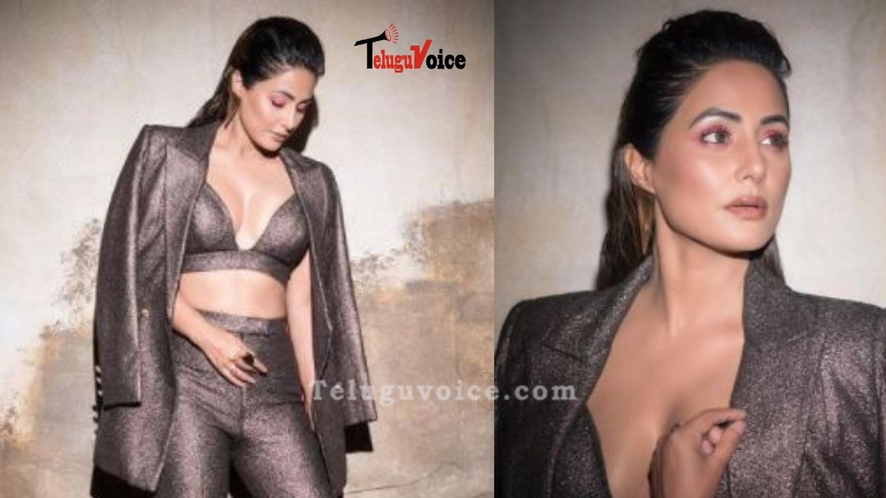 Hina Khan Is A Stylish Boss Lady In A Black Metallic Outfit. teluguvoice