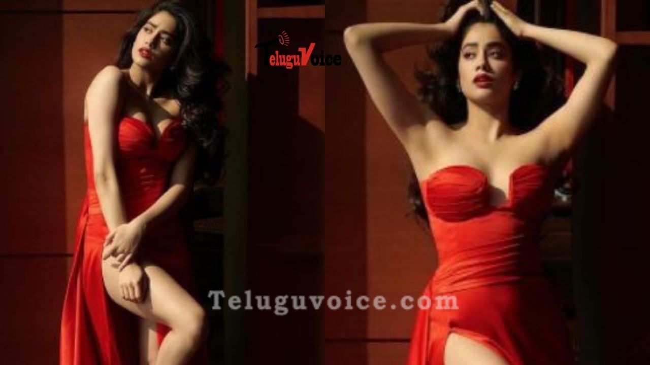 Jhanvi Kapoor In Red Hot Dress With Thigh-High Slit teluguvoice