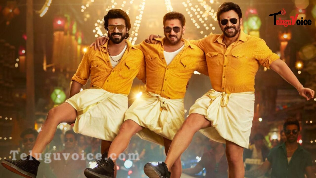 Ram Charan flexes a leg with Salman and Venky in the triple treat. teluguvoice