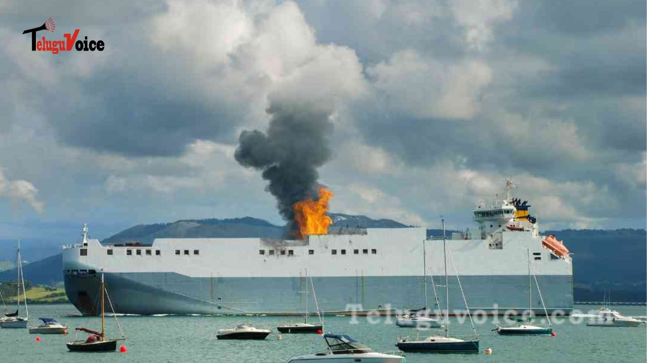 On a cargo ship carrying 3000 vehicles, a massive fire breaks out. teluguvoice