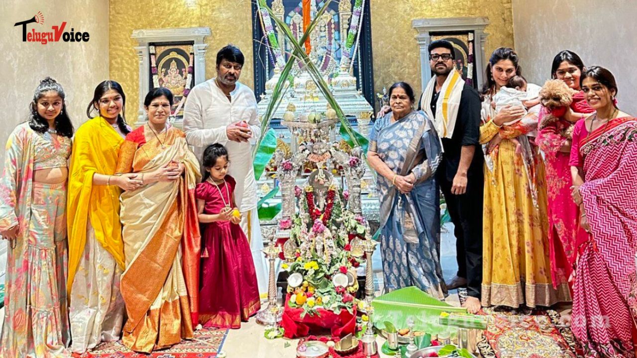 Mega Family Celebrates Ganesh Chavithi with Klin Kaara in this photograph. teluguvoice