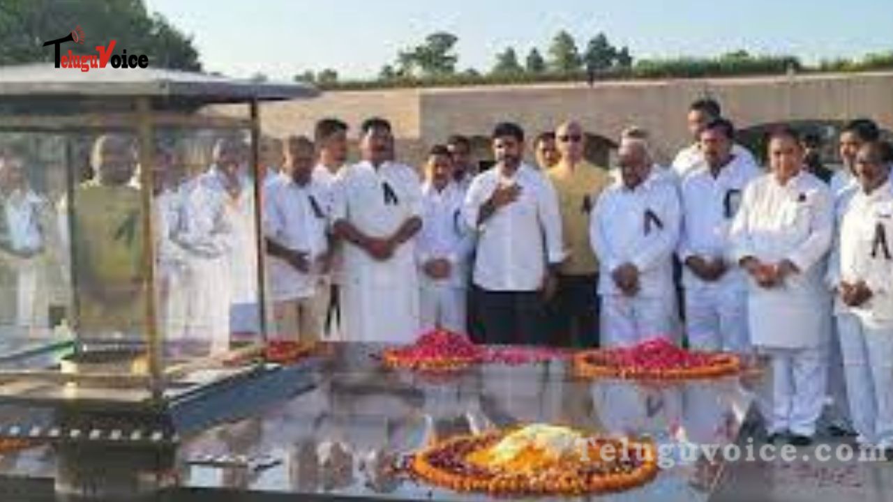 Nara Lokesh and TDP legislators demonstrate in Dehi's Rajghat teluguvoice