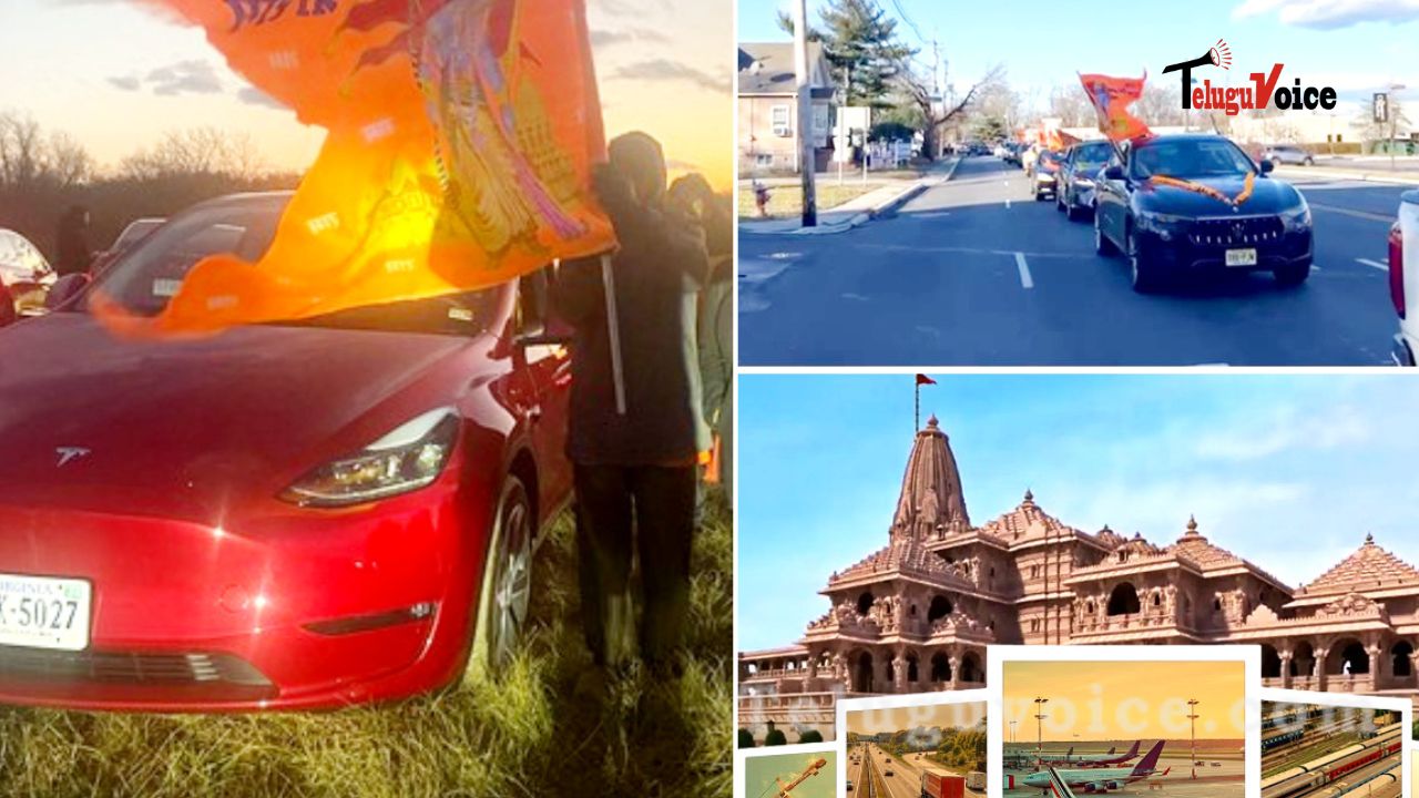 Hindu Community in U.S. Celebrates Ram Temple with Tesla Musical Light Show teluguvoice